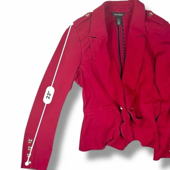 White House Black Market Womens Red Peplum Blazer Jacket Size 10 Gold Button - Picture 13 of 16